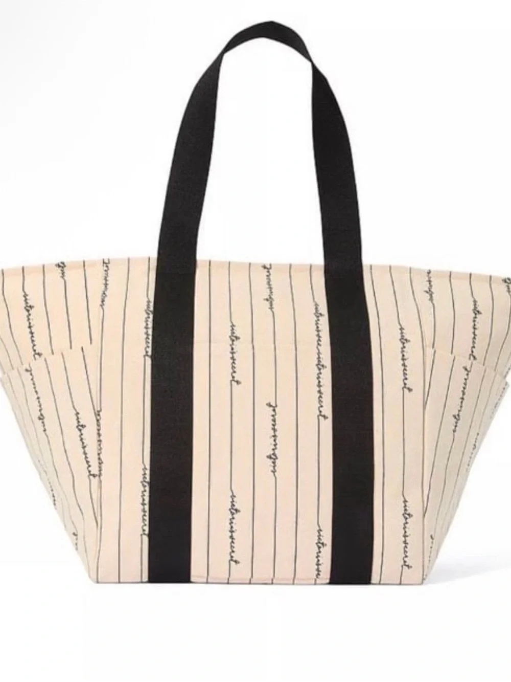 Victoria's Secret Cream and Navy Striped Travel Tote Bag